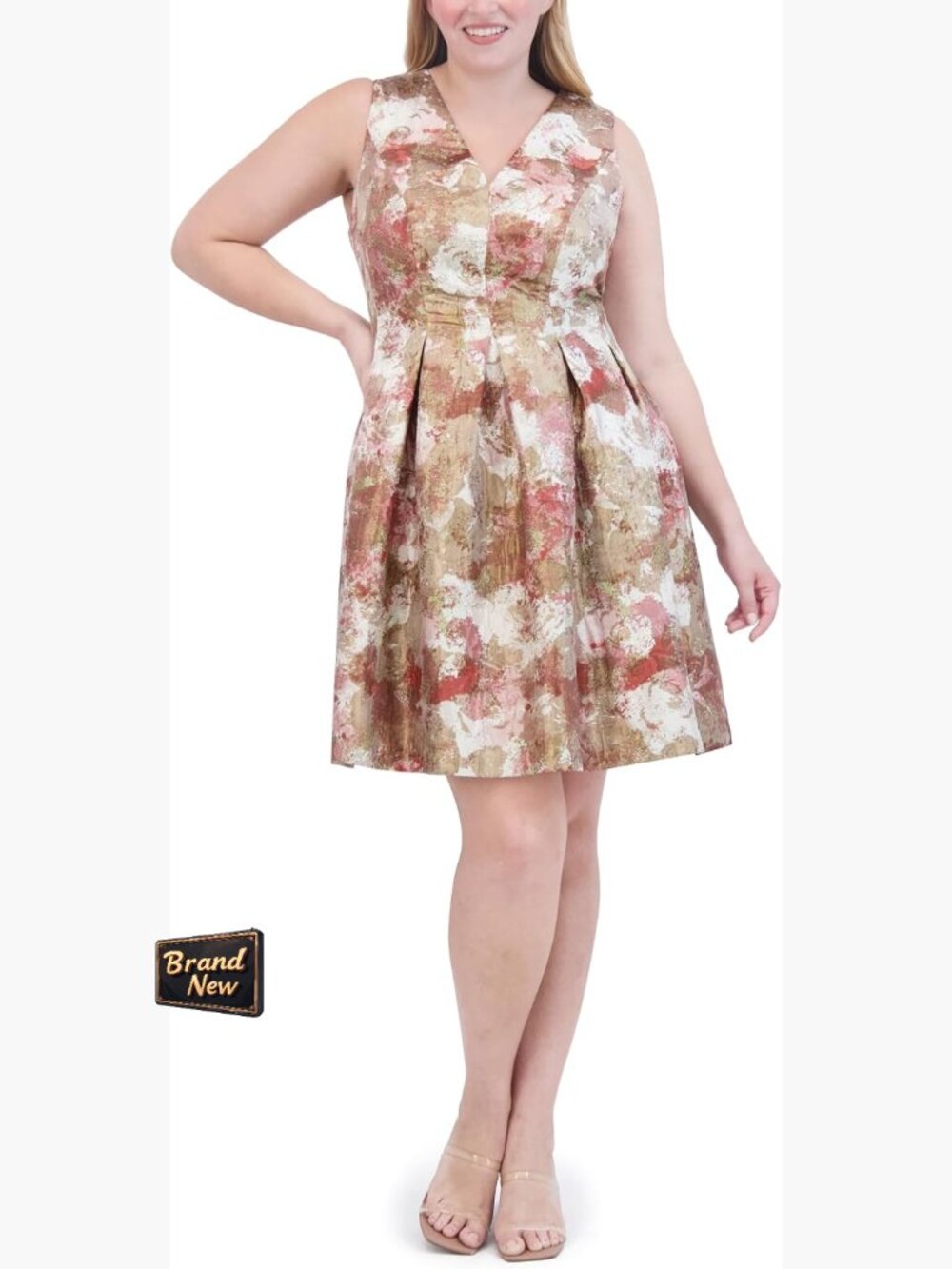 Women's Sleeveless Floral Jacquard Fit and Flare Mini Dress Cocktail Party